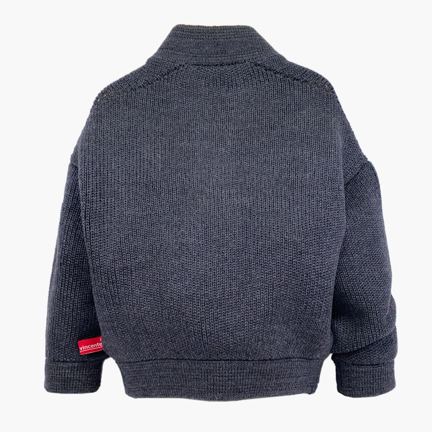 Strickjacke von Hinten im Stil einer Bomberjacke in Grau