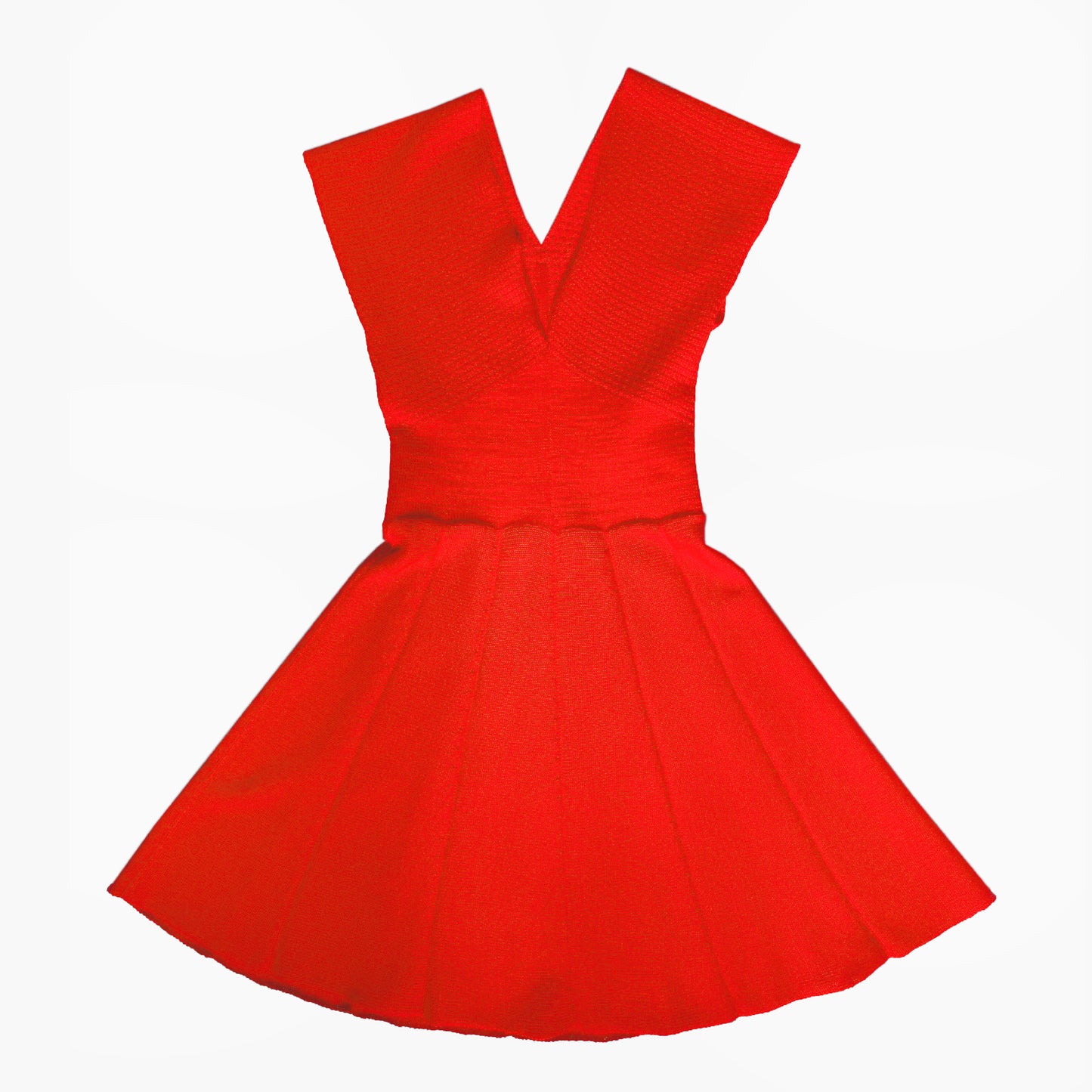 Orange-Rotes /Rosso) schwingendes Kleid mit angeschnittenen Ärmeln und V-Ausschnitt. aus feiner Bio-Merinowolle gestrickt von vincente