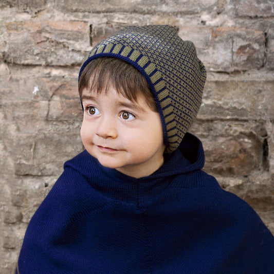 Mütze mit Rauten-Muster / 100%Schurwolle (Merino)