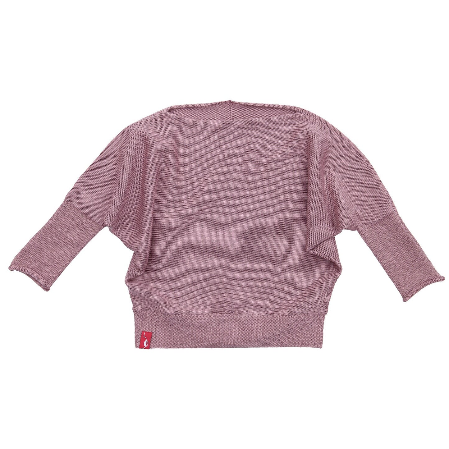 Rosenholz Farbener gestrickter Pullover mit angeschnittenen Ärmeln . Der Pullover hat einen elastichen Bund und lange elastische Ärmelbündchen.
