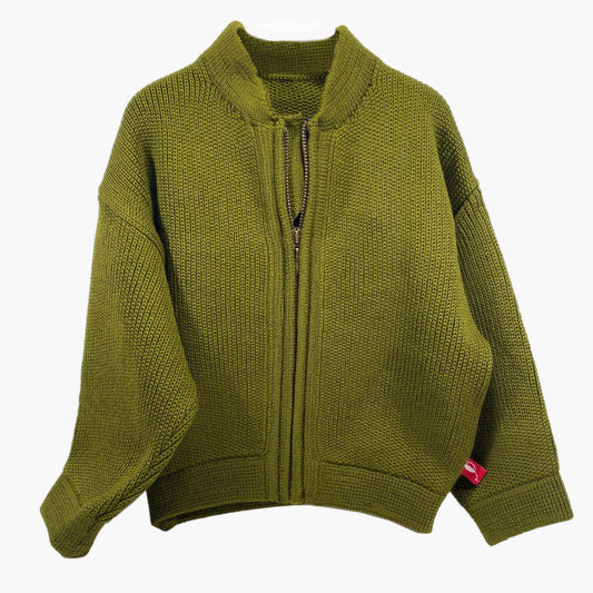 Strickjacke im Stil einer Bomberjacke mit Reißverschluß in Olivegruen