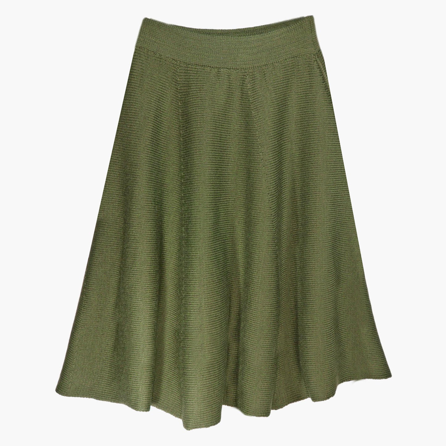 Ausgestellter Midi Strickrock in Olivegrün