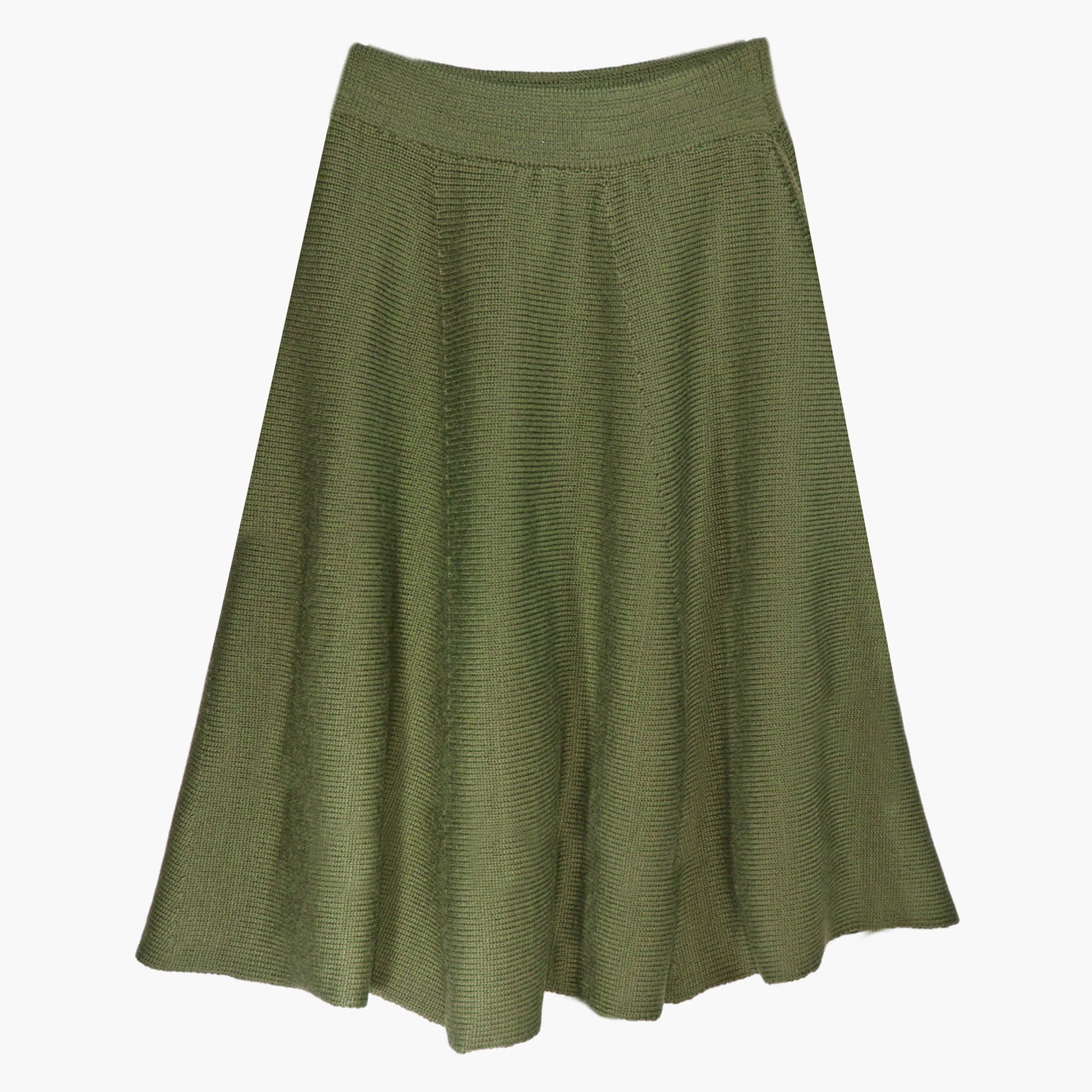 Ausgestellter Midi Strickrock in Olivegrün