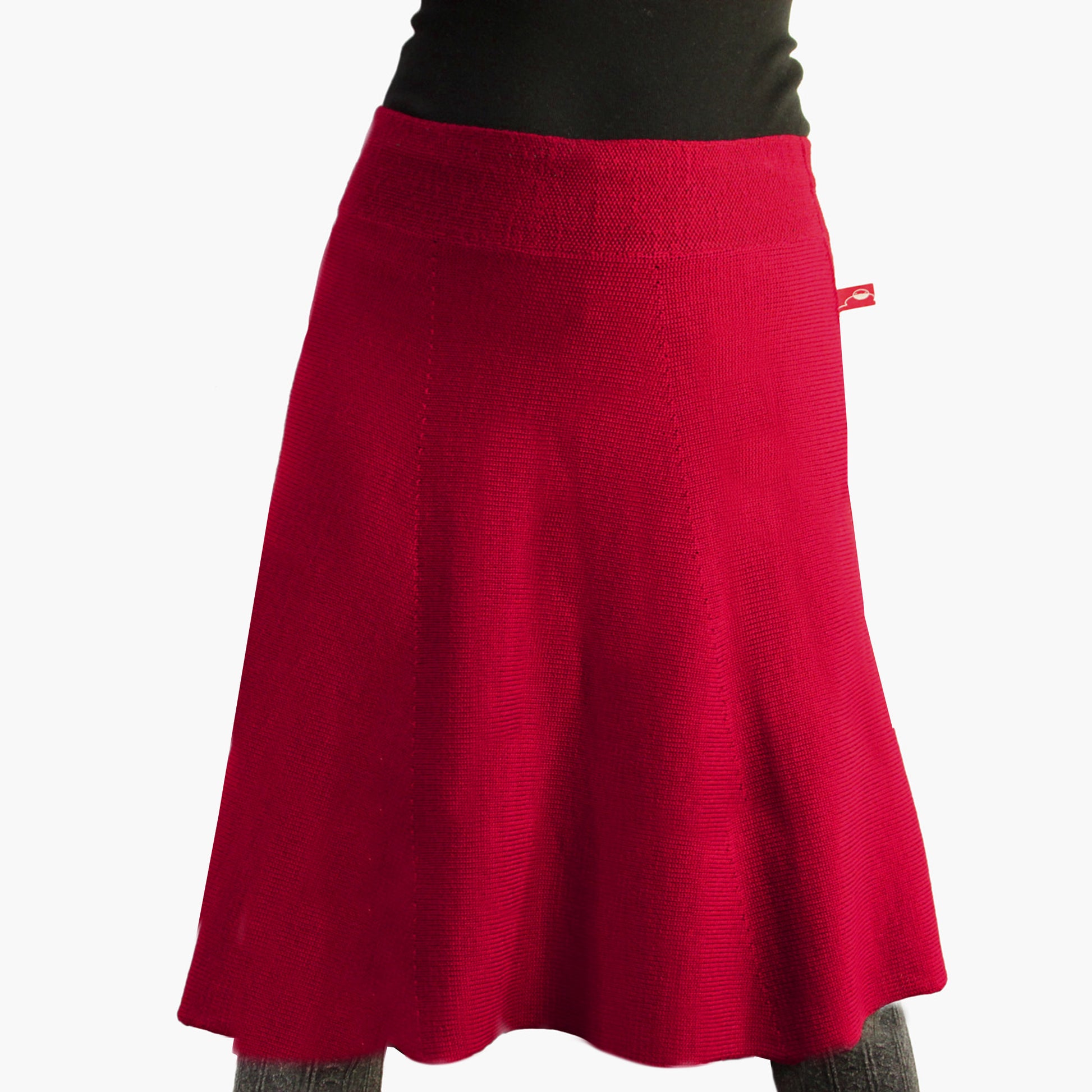 Ausgestellter Midi Strickrock in Rot