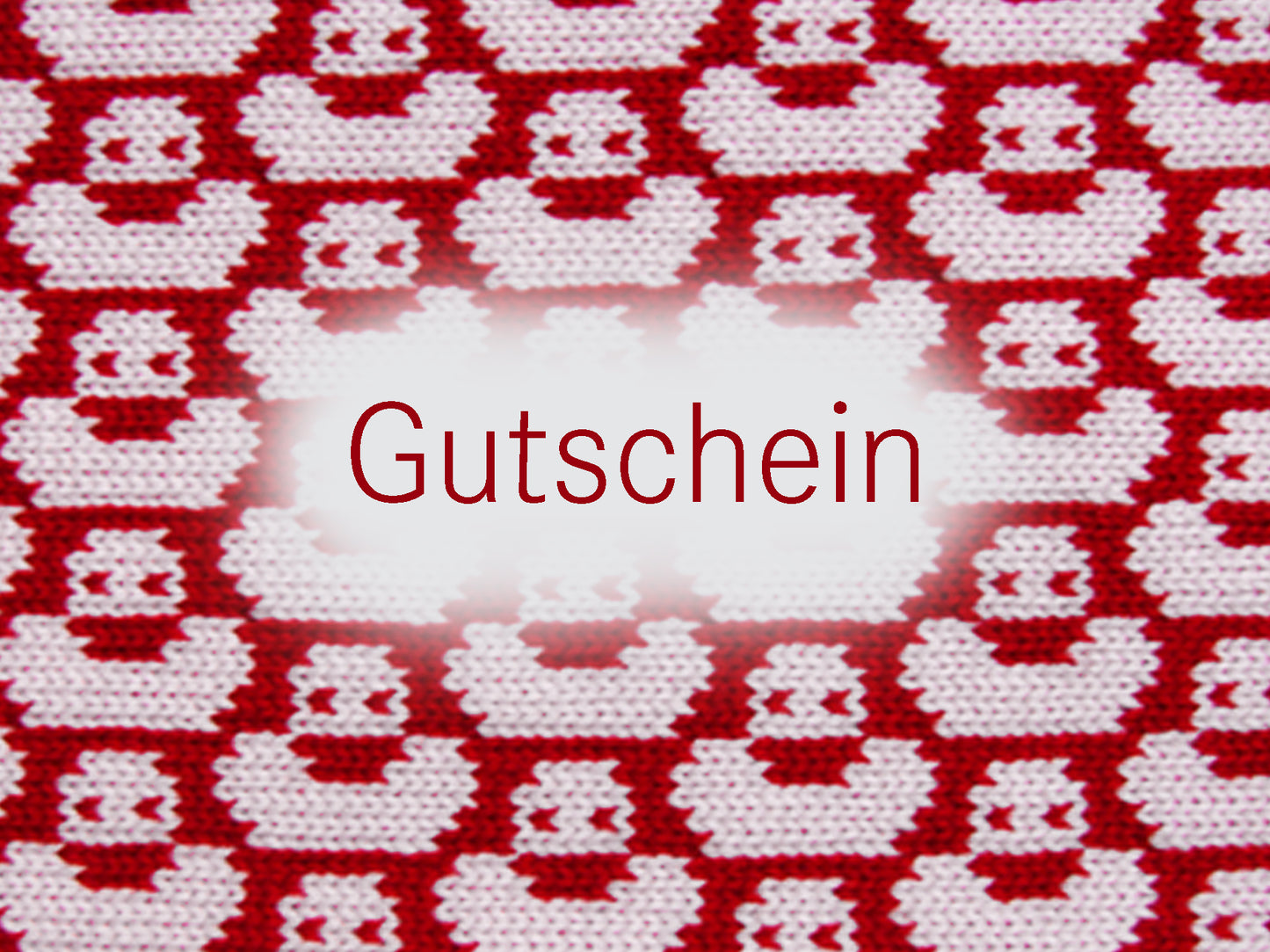 Geschenkkarte auf der Gutschein steht, auf der Karte wurde das strickmuster mit den Enten in Rot/Weiß gedruckt