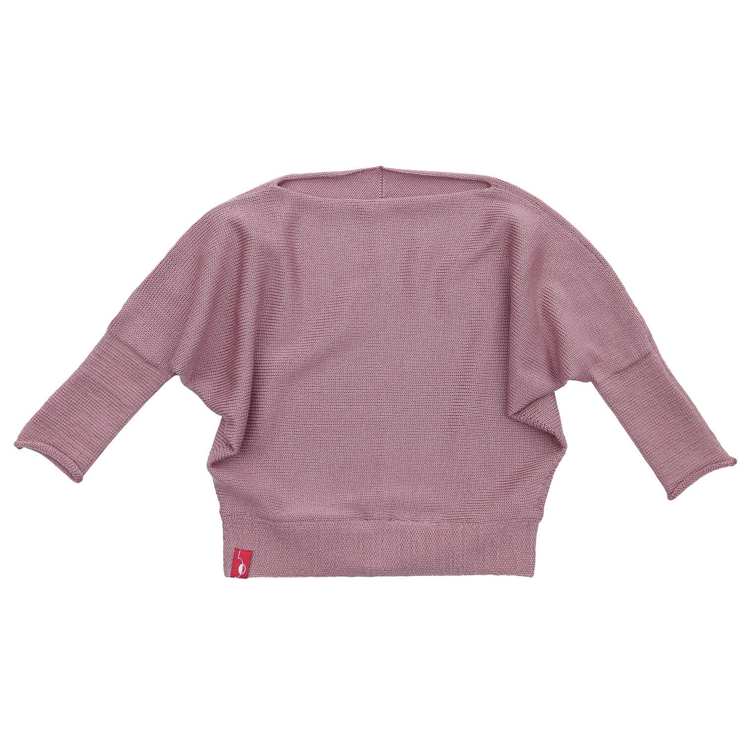 Rosenholz Farbener gestrickter Pullover mit angeschnittenen Ärmeln . Der Pullover hat einen elastichen Bund und lange elastische Ärmelbündchen.